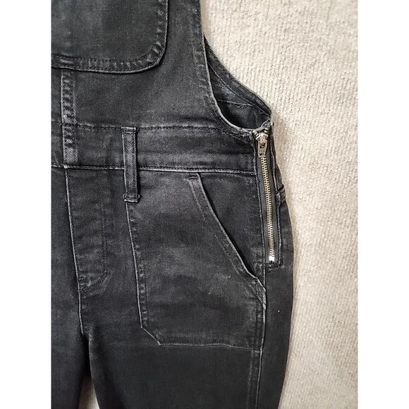 Madewell Denim Ankle Overalls Womens S Black Side Zip Patch Pockets - Picture 5 of 10